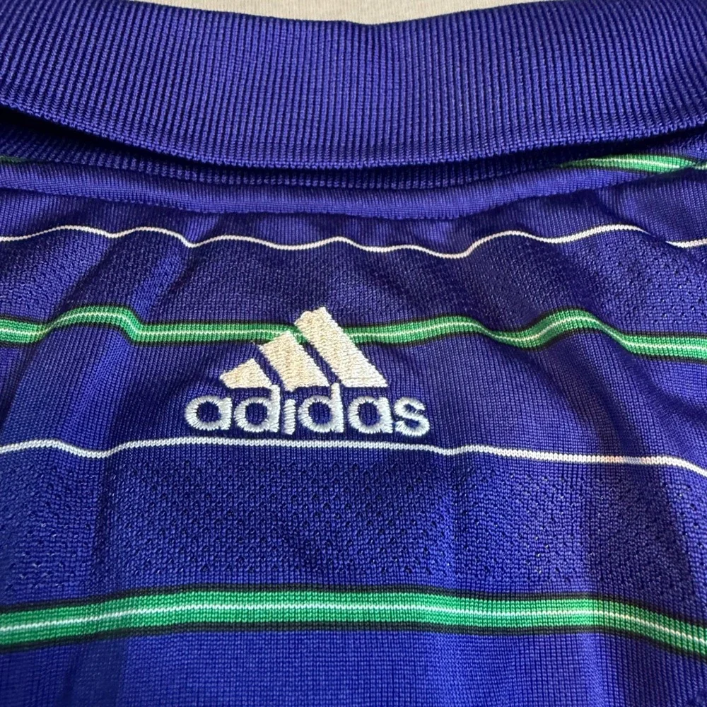 Adidas ClimaCool Mens Large Polo Shirt Blue Green Striped Golf Athletic Top